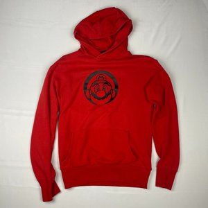 Super Mario Red Pullover Long Sleeve Hoodie Size XS Mario Black Logo